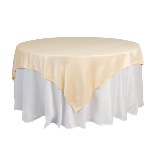 Lamour Satin 72"x72" Table Overlay Square Tablecloth Beige - Smooth Finish Table Topper Overlays HIER_2143