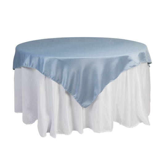 Lamour Satin 72"x72" Table Overlay Square Tablecloth Dusty Blue - Smooth Finish Table Topper Overlays HIER_2143