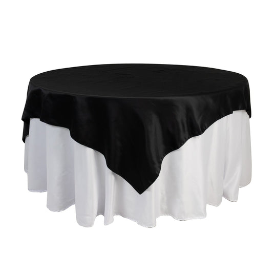 Lamour Satin 72"x72" Table Overlay Square Tablecloth Black - Smooth Finish for Luxurious Events Overlays HIER_2143