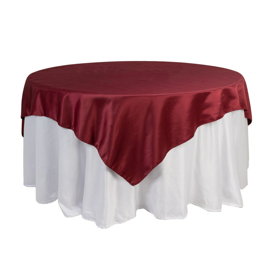 Lamour Satin 72"x72" Table Overlay Square Tablecloth Burgundy - Smooth Finish Table Topper Overlays HIER_2143