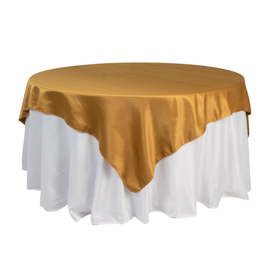 Lamour Satin 72"x72" Table Overlay Square Tablecloth Gold - Smooth Finish for Luxurious Events Overlays HIER_2143