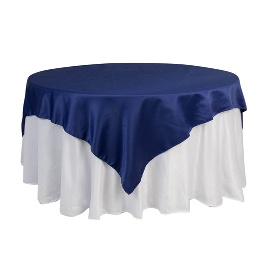 Lamour Satin 72"x72" Table Overlay Square Tablecloth Navy Blue - Smooth Finish Table Topper Overlays HIER_2143