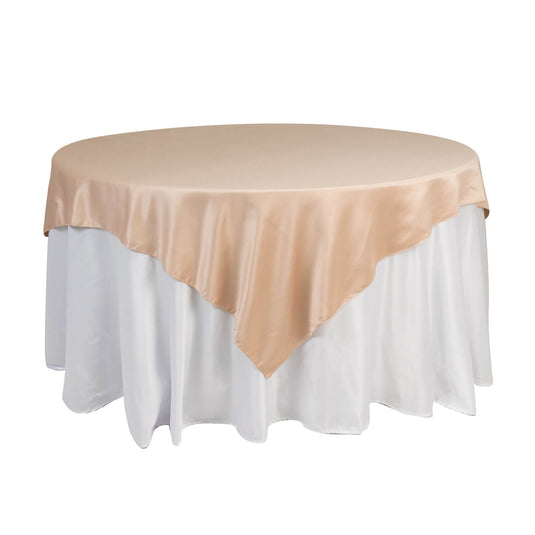 Lamour Satin 72"x72" Table Overlay Square Tablecloth Nude - Smooth Finish Table Topper Overlays HIER_2143