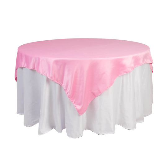 Lamour Satin 72"x72" Table Overlay Square Tablecloth Pink - Smooth Finish Table Topper Overlays HIER_2143