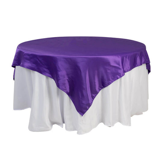 Lamour Satin 72"x72" Table Overlay Square Tablecloth Purple - Smooth Finish Table Topper Overlays HIER_2143