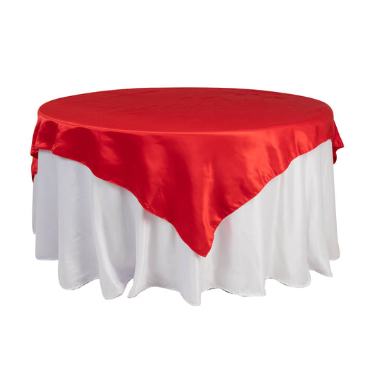 Lamour Satin 72"x72" Table Overlay Square Tablecloth Red - Smooth Finish Table Topper Overlays HIER_2143