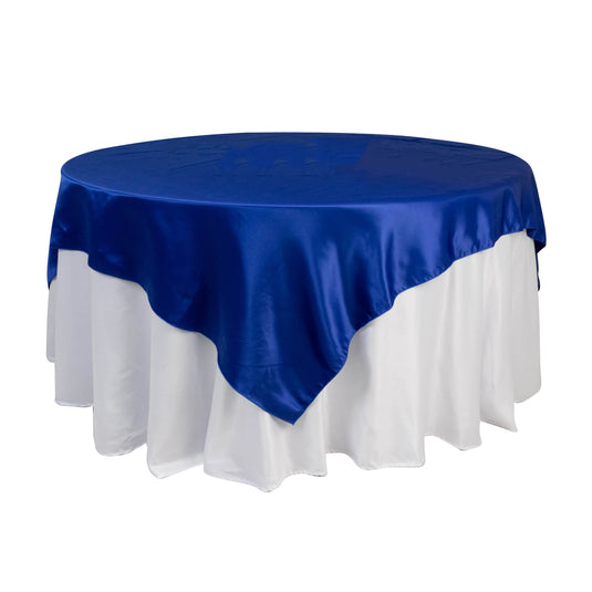 Lamour Satin 72"x72" Table Overlay Square Tablecloth Royal Blue - Smooth Finish Table Topper Overlays HIER_2143