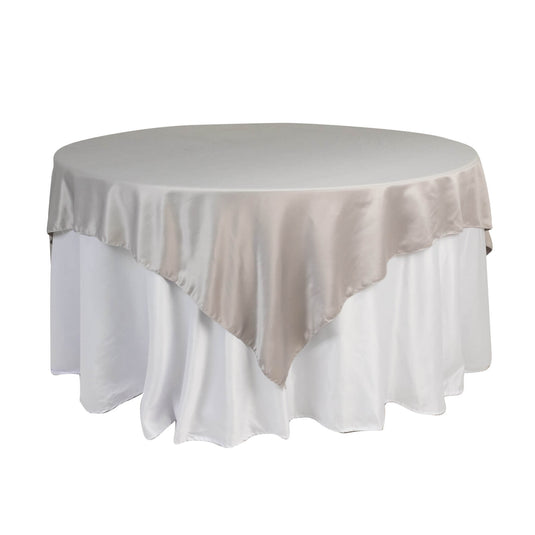 Lamour Satin 72"x72" Table Overlay Square Tablecloth Silver - Smooth Finish Table Topper Overlays HIER_2143