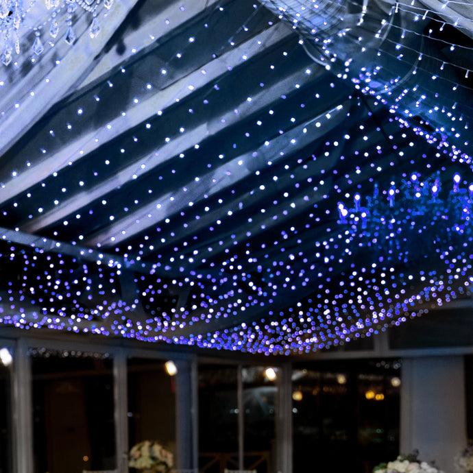 Blue 600 LED Twinkle Fairy Lights with 8 Modes, Plug In Connectable Curtain String Lights - 10ftx20ft LED HIER_8100