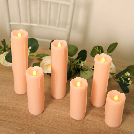 Set of 6 LED Flameless Luminaria Candles Drip Wax Blush - Battery Operated Pillar Lighting LED HIER_8300