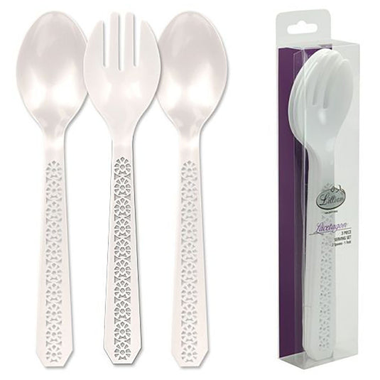 Lacetagon Serving Set Two Spoons and One Fork Pearl 10