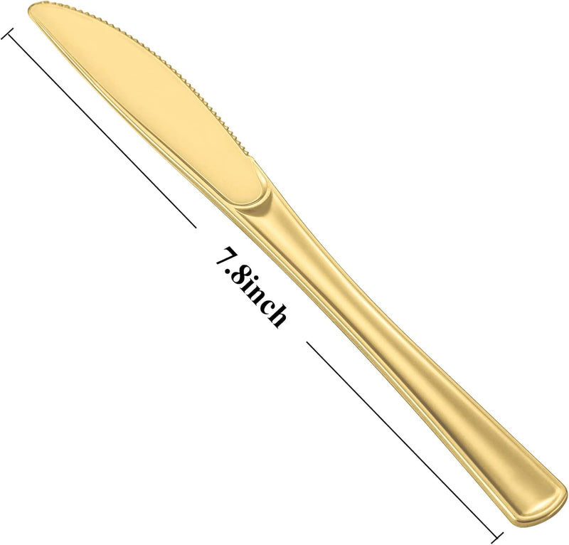 Load image into Gallery viewer, Cutlery Silverware Extra Heavyweight Disposable Flatware Knives Gold Tablesettings Lillian
