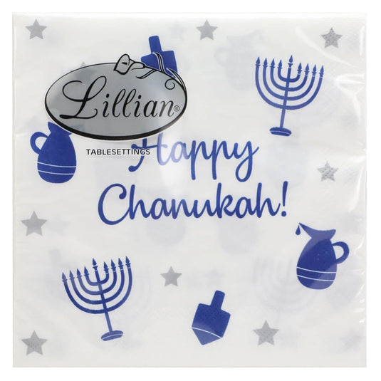 Happy Chanukah Luncheon Blue Paper Napkins 2-Ply 24 count Napkins Lillian Tablesettings