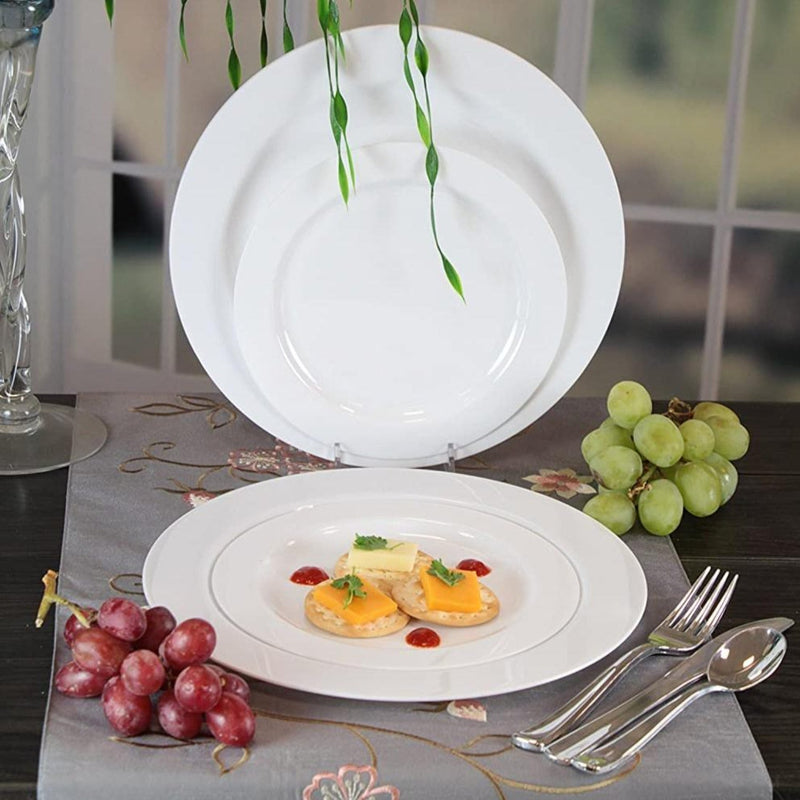 Load image into Gallery viewer, BULK Magnificence Heavy weight Plastic 7.25&quot; Salad Plate Value pack Pearl White Disposable Plates Lillian Tablesettings
