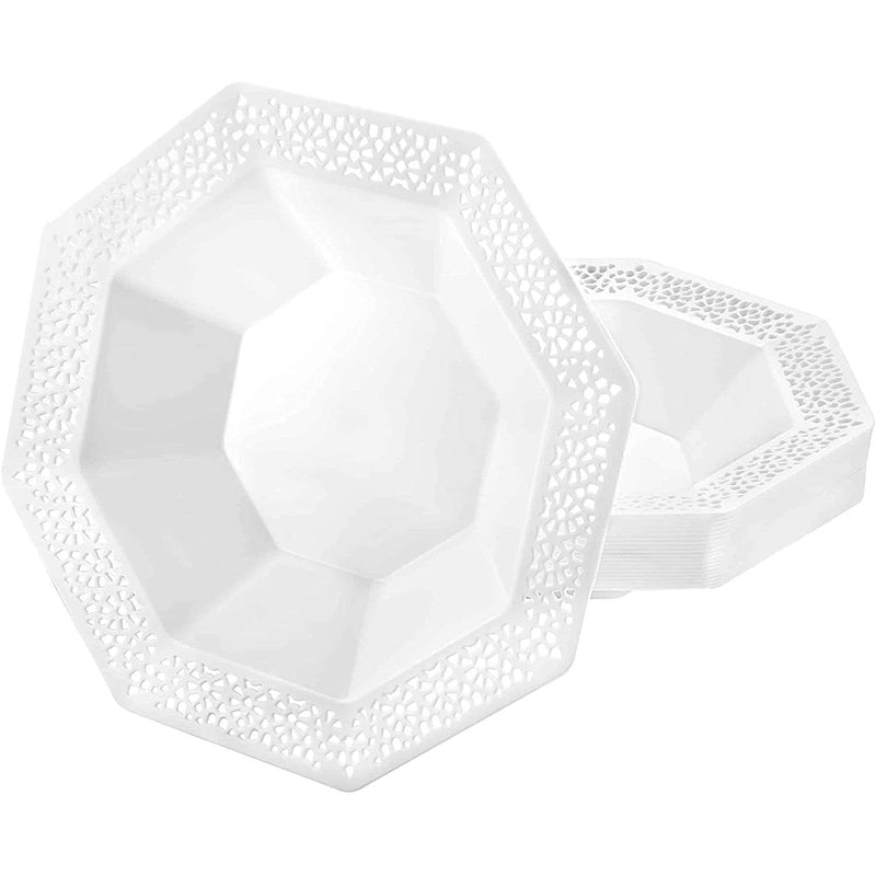 Load image into Gallery viewer, Lillian Tablesettings Lacetagon Plastic Bowl Pearl White 96 oz Serverware Lillian
