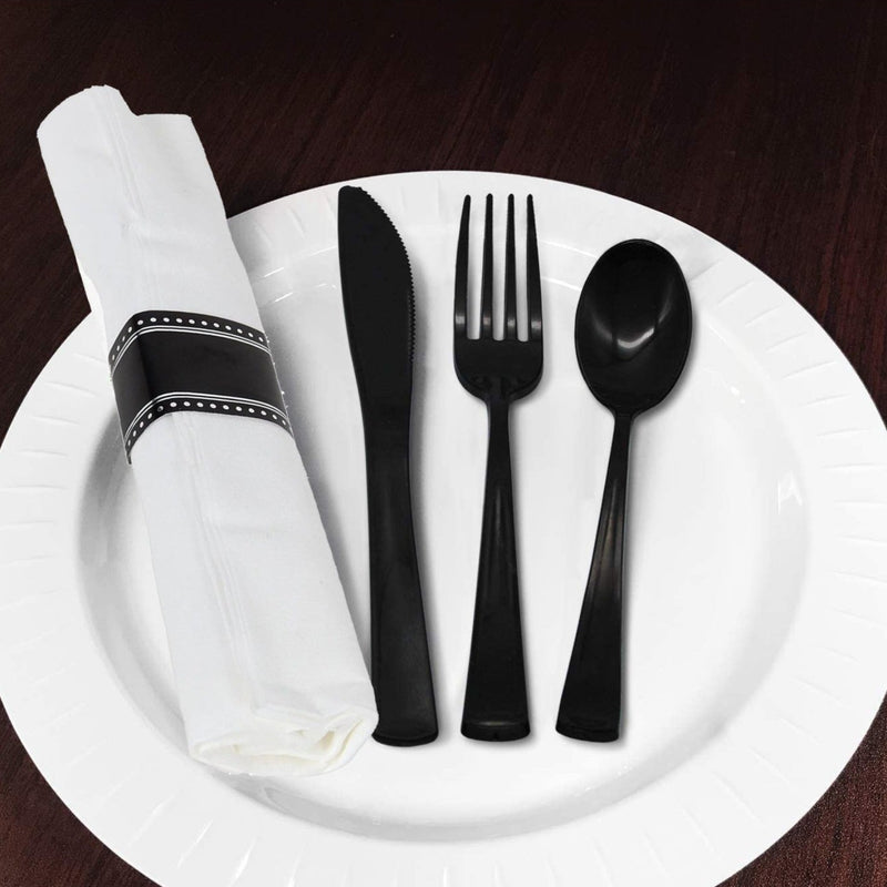 Load image into Gallery viewer, Pre-Rolled Cutlery And Napkin Black Set Tablesettings Lillian
