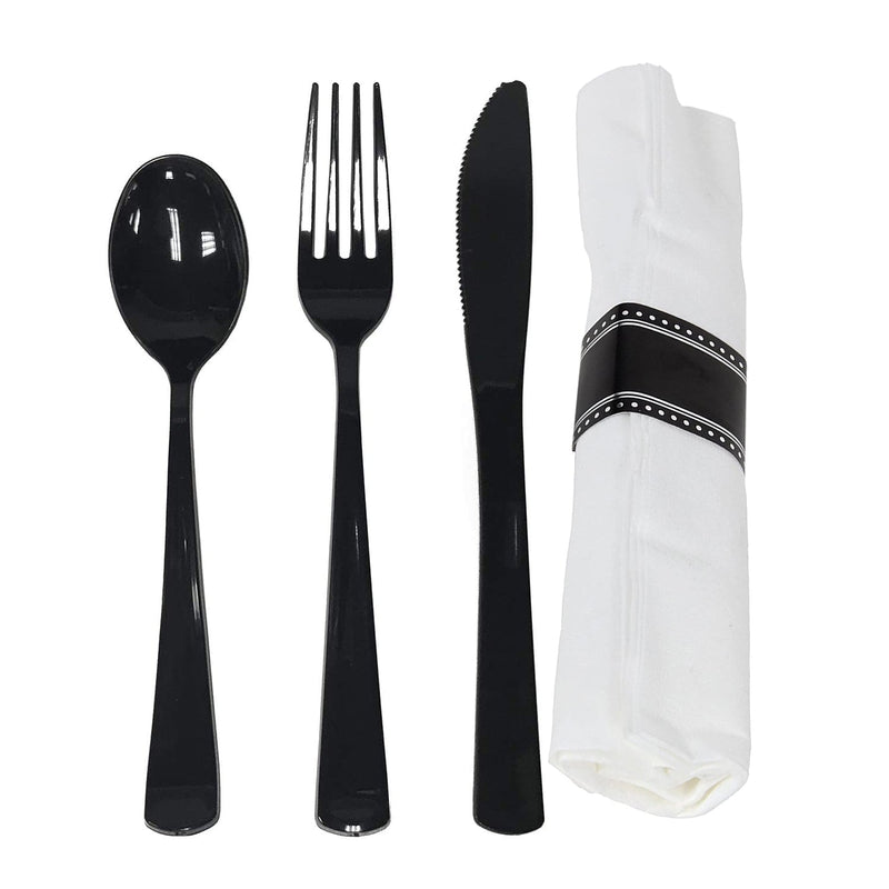 Load image into Gallery viewer, Pre-Rolled Cutlery And Napkin Black Set Tablesettings Lillian
