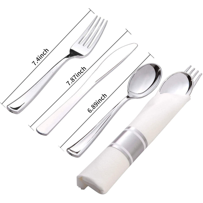 Load image into Gallery viewer, Pre-Rolled Cutlery And Napkin Set Polished Silver Tablesettings Lillian
