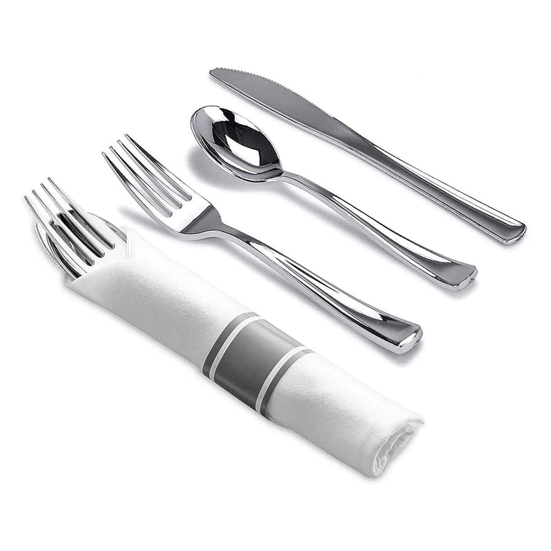 Load image into Gallery viewer, Pre-Rolled Cutlery And Napkin Set Polished Silver Tablesettings Lillian
