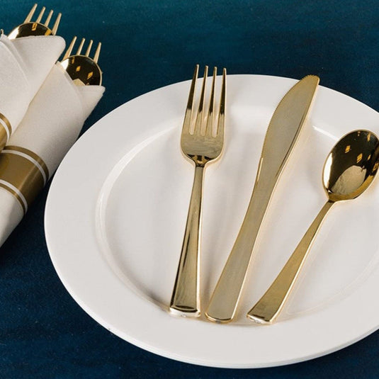 *BULK* Pre-Rolled set Cutlery Combo Spoon, Knife, Forks and Napkin Polished Gold Tablesettings Lillian