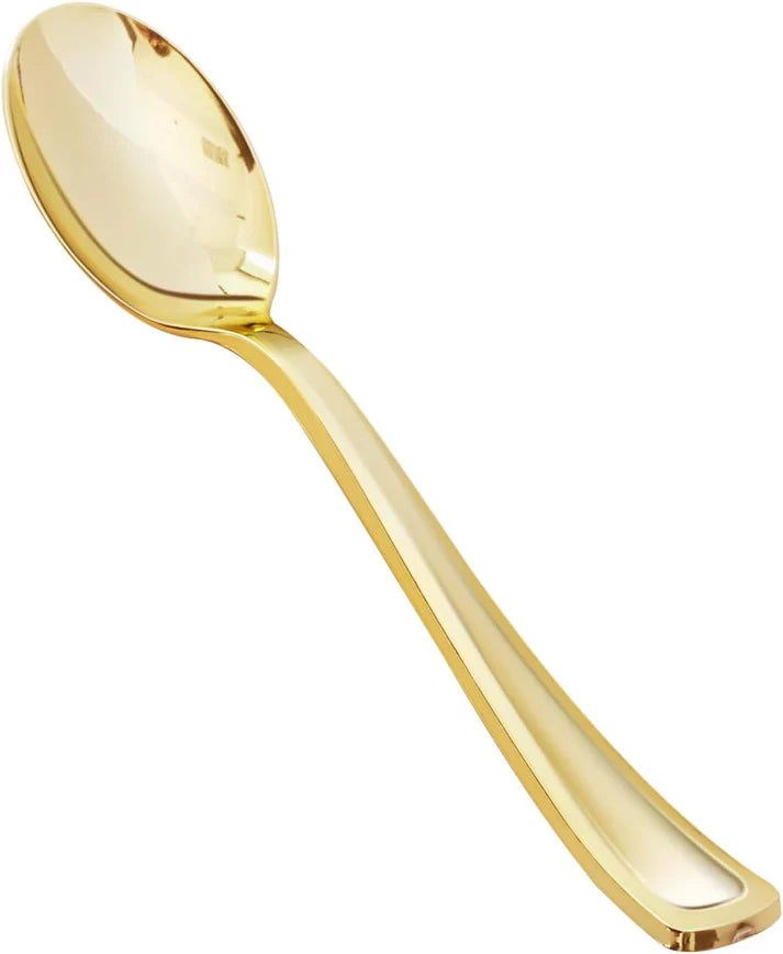 Load image into Gallery viewer, Cutlery Silverware Extra Heavyweight Disposable Flatware Spoons Gold Tablesettings Lillian
