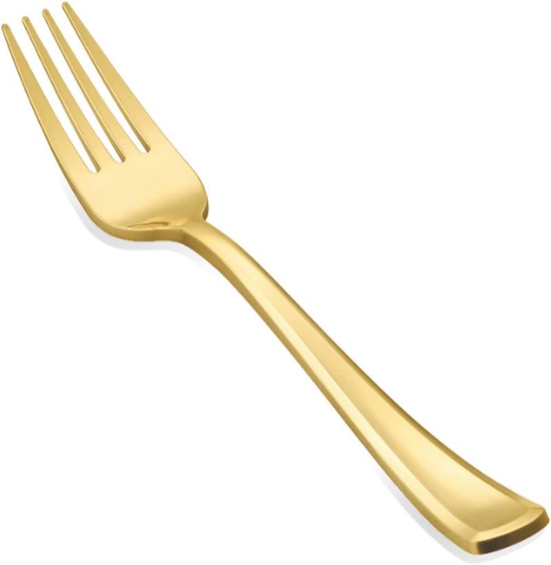 Load image into Gallery viewer, Cutlery Silverware Extra Heavyweight Disposable Flatware Forks Gold Tablesettings Lillian
