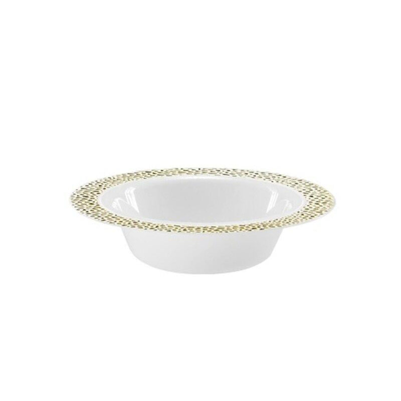 Load image into Gallery viewer, Pebbled Plastic Dessert Bowl Gold Rim 5 oz Elegant Bowls Lillian
