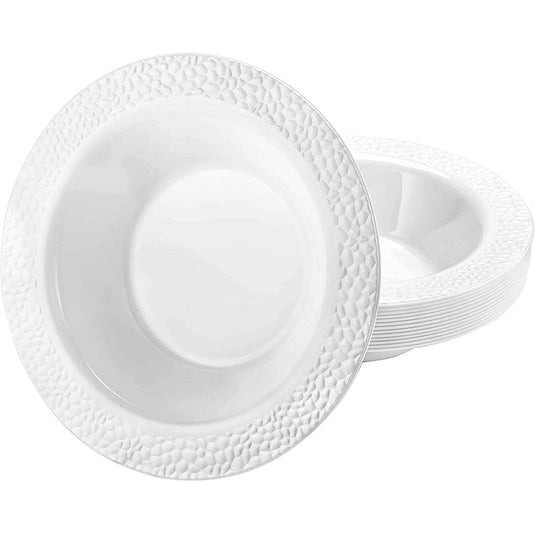 Pebbled Plastic Dessert Bowl White Rim 5 oz Elegant Bowls Lillian