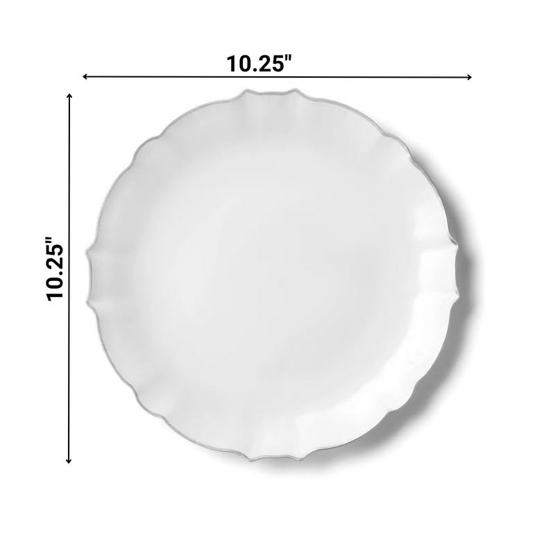 Load image into Gallery viewer, LUXE Collection White With Silver Rim 10.25&quot; Premium Heavyweight Plastic Plates VeZee
