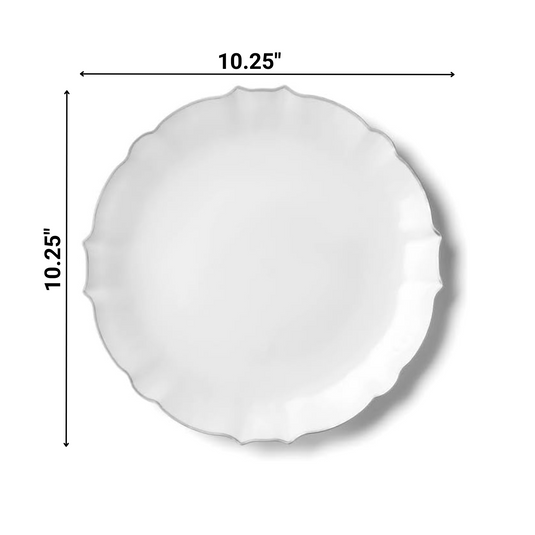 LUXE Collection White With Silver Rim 10.25" Premium Heavyweight Plastic Plates VeZee