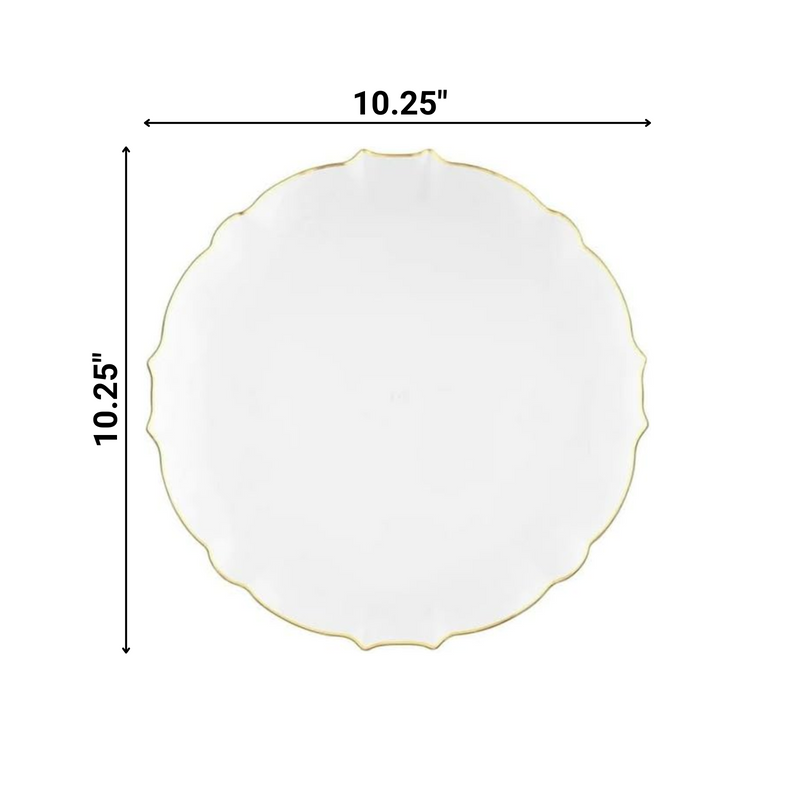 Load image into Gallery viewer, LUXE Collection White With Gold Rim 10.25&quot; Premium Heavyweight Plastic Plates VeZee
