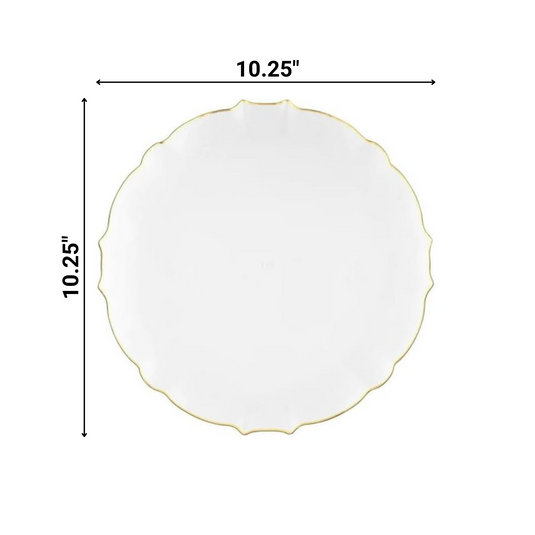 LUXE Collection White With Gold Rim 10.25" Premium Heavyweight Plastic Plates VeZee