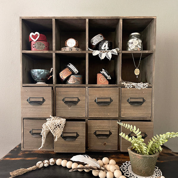 Vintage Inspired Library Card Cubby Cabinet with Drawers Sale ABH