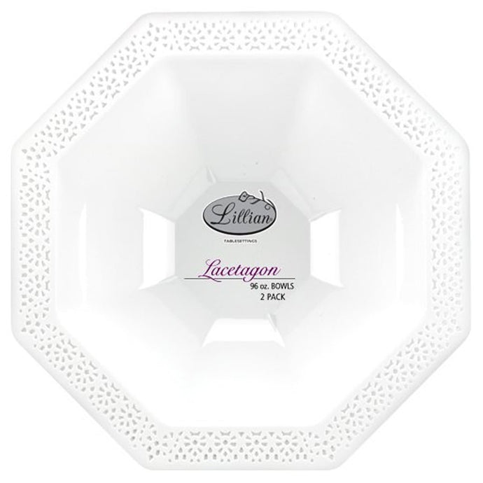 Lillian Tablesettings Lacetagon Plastic Bowl Pearl White 96 oz Serverware Lillian