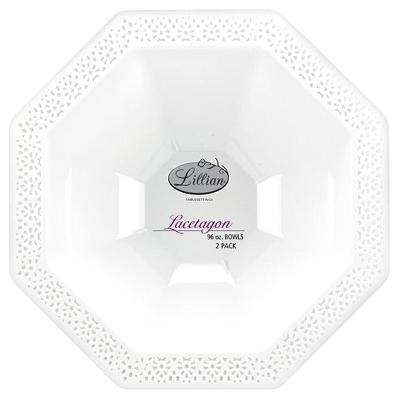 Load image into Gallery viewer, Lillian Tablesettings Lacetagon Plastic Bowl Pearl White 96 oz Serverware Lillian
