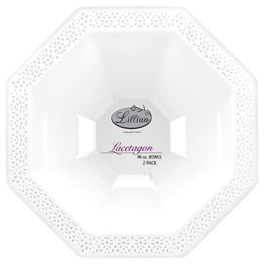 Lillian Tablesettings Lacetagon Plastic Bowl Pearl White 96 oz Serverware Lillian