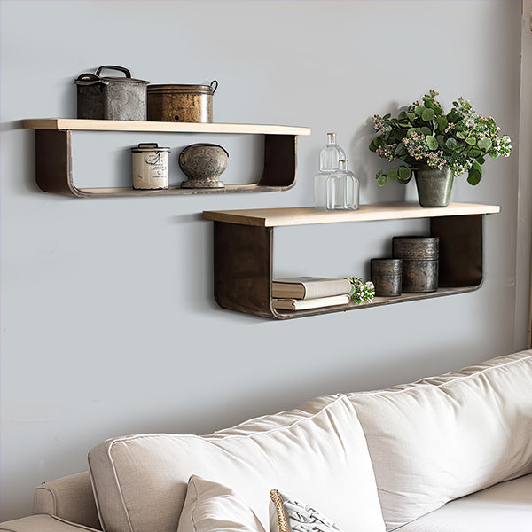 Contemporary Wood and Metal Floating Shelves, Set of Two Whats trending KAL