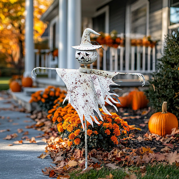 Rustic White Metal Scarecrow Yard Stake Whats trending KAL