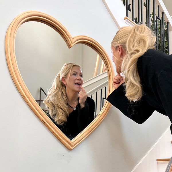 31 Inch Heart Shaped Wood Framed Mirror General KAL