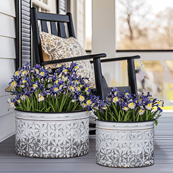 Distressed Metal White Planters with Handles, Set of 2 Whats trending TP