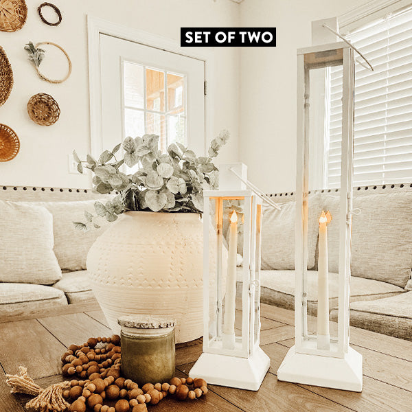 Tall Farmhouse White Metal Lanterns, Set of 2 Whats trending ABH