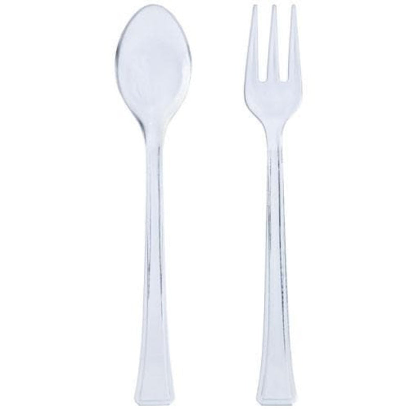 Load image into Gallery viewer, Mini Plastic Spoons/Forks Clear Combo 4.5 inch Serverware Lillian
