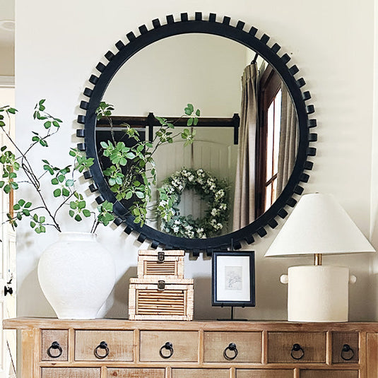 Round Wall Mirror with Black Intricate Frame Whats trending ABH