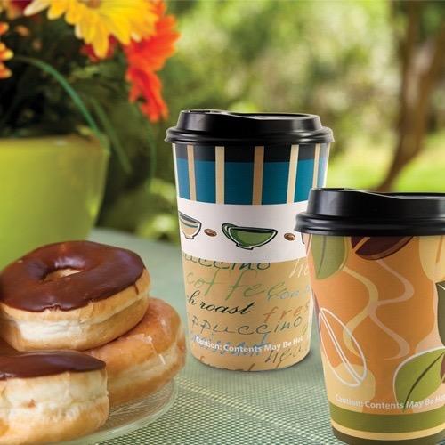 *WHOLESALE* 16 oz. - Disposable - Coffee Bean Pattern - Hot/Cold Cups w/ lid | 384 ct. Paper Cups VeZee