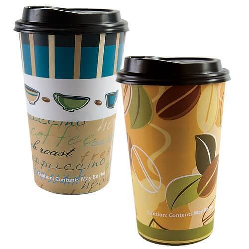 *WHOLESALE* 16 oz. - Disposable - Coffee Bean Pattern - Hot/Cold Cups w/ lid | 384 ct. Paper Cups VeZee