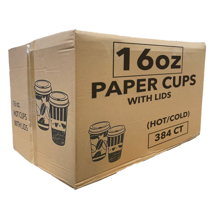 Load image into Gallery viewer, *WHOLESALE* 16 oz. - Disposable - Coffee Bean Pattern - Hot/Cold Cups w/ lid | 384 ct. Paper Cups VeZee
