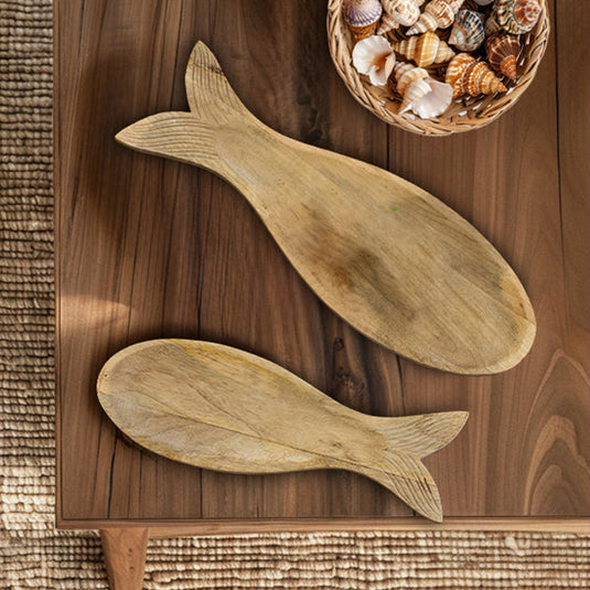 Carved Wooden Fish Platters, Set of 2 General KAL