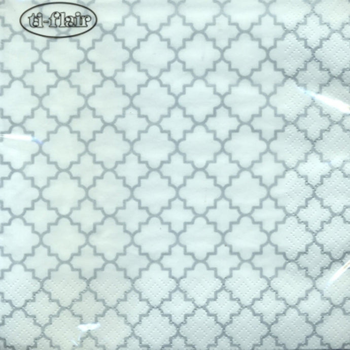 Quattrefoil White/Silver Lunch Napkins 20CT Napkins Decorline