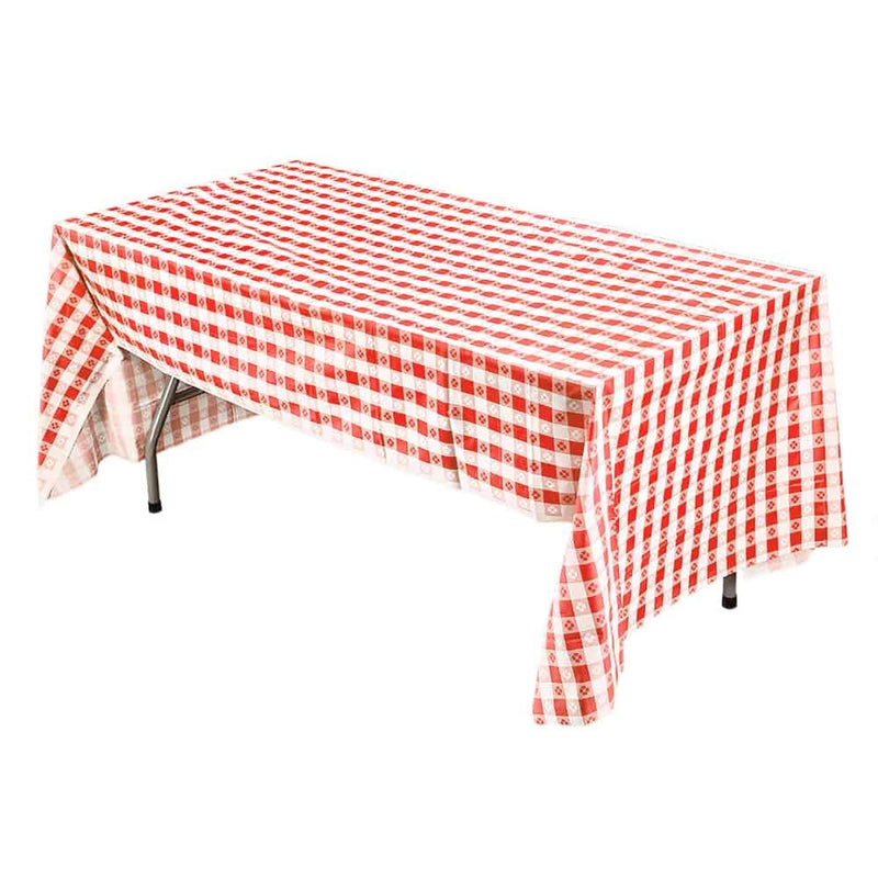 Load image into Gallery viewer, *WHOLESALE* Tablecover Plastic Red Gingham Rectangular 54&#39;&#39; X 108&#39;&#39;: 48CT Table Cover Party Dimensions
