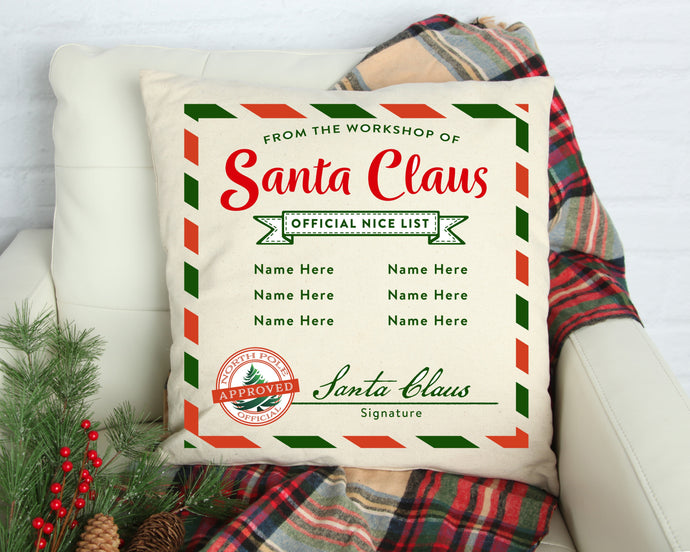 Official Nice List (Customizable) Pillow Cover 18x18